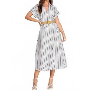 NEW RUBIENN button down belted midi dress in stripe